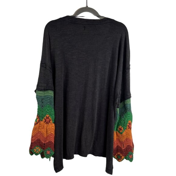 WE THE FREE Free People So Edgy Tee in Washed Black Crochet Sleeve Size XS - Picture 8 of 12